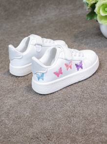 1 Pair Unisex Kids Casual Cartoon Butterfly Embroidery Hook And Loop Flat Breathable Sneakers, Campus Style Student Shoes
