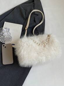 1pc Plain Color Fuzzy Shoulder Bag Crossbody Handbag Furry Bag For Women, Fashionable For Everyday Use, Autumn/Winter, New Arrival Fur Purse