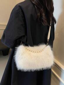 1pc Plain Color Fuzzy Shoulder Bag Crossbody Handbag Furry Bag For Women, Fashionable For Everyday Use, Autumn/Winter, New Arrival Fur Purse