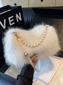 1pc Plain Color Fuzzy Shoulder Bag Crossbody Handbag Furry Bag For Women, Fashionable For Everyday Use, Autumn/Winter, New Arrival Fur Purse
