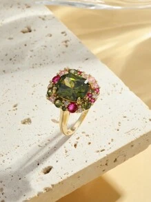 1 件彩色绿色方晶锆石戒指，适合女士特别感兴趣的婚礼派对华丽配饰女性珠宝 - 戒指 - 查看 7