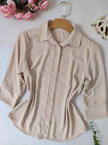 Women's Dress Shirt 3/4 Sleeve Dune Fabric - 米色 - 查看 4