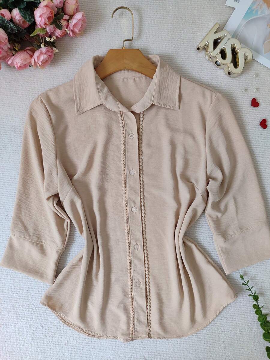 Women's Dress Shirt 3/4 Sleeve Dune Fabric - 米色 - 查看 1