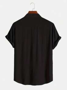 Men's Short Sleeve Linen Dress Shirt With Priest Collar - Summer Shirt - Cool Shirt - Beachwear - màu đen - Xem 2