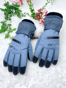 1 双时尚字母印花触屏手套，男女保暖内衬户外运动手套，防滑防风滑雪、单板滑雪骑行驾驶手套，可调节腕部设计保暖，冬季手套，暖手器，滑雪手套，雪地手套 - 大一號男女同款藍色 - 查看 7