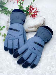 1 双时尚字母印花触屏手套，男女保暖内衬户外运动手套，防滑防风滑雪、单板滑雪骑行驾驶手套，可调节腕部设计保暖，冬季手套，暖手器，滑雪手套，雪地手套 - 大一號男女同款藍色 - 查看 1