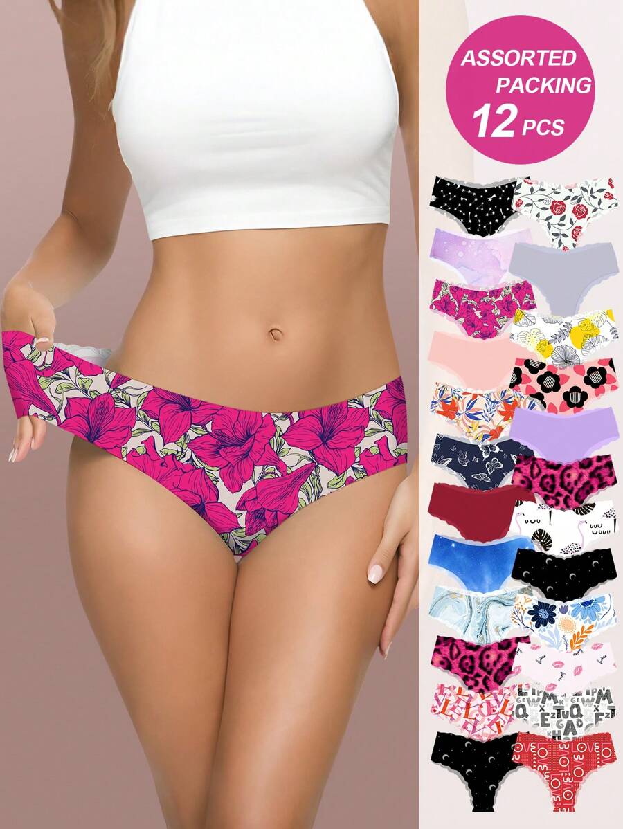 12pcs Random Assorted Women's Multi-Colored Adhesive Bikini Sexy Triangle Underwear - 彩色 - 查看 1