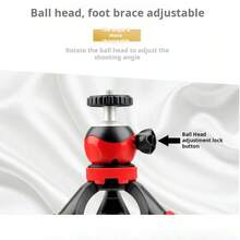 2-Section Adjustable Tripod Stand For DSLR Camera, Smartphone, Video Live Streaming Desktop Holder - Black Red - View 6