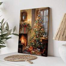 1 幅圣诞节帆布印刷海报、圣诞树帆布墙壁艺术画、艺术品墙壁画，适用于客厅、卧室、浴室、办公室、走廊、厨房墙壁装饰 ﻿ - 彩色 - 查看 1