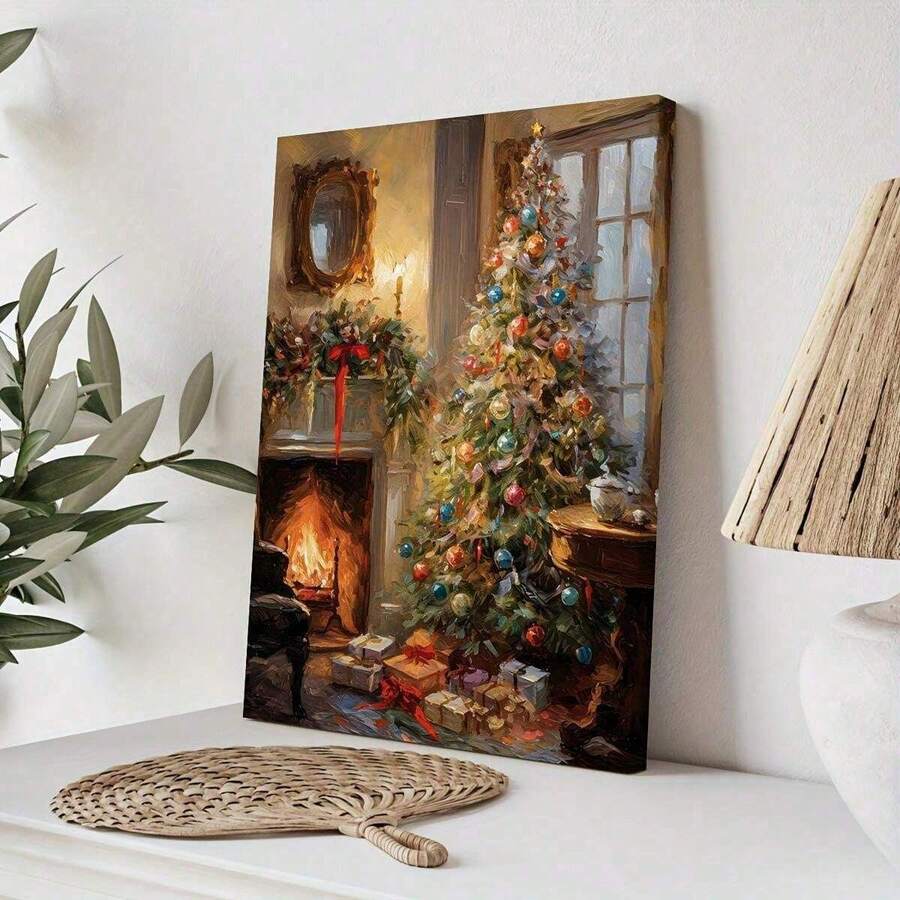 1 幅圣诞节帆布印刷海报、圣诞树帆布墙壁艺术画、艺术品墙壁画，适用于客厅、卧室、浴室、办公室、走廊、厨房墙壁装饰 ﻿ - 彩色 - 查看 1