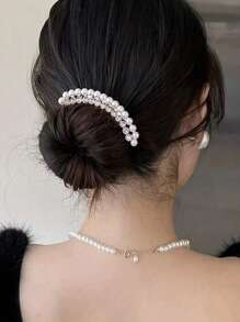 2pcs/1pc Ladies' Alloy Faux Pearl Hair Clip Comb, Rhinestone Edge Comb, Elegant Daily Hair Accessories, Bridal Hair Accessories, Hairpin Clip, Antique Style Combs For Hair Side Comb