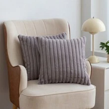 2 piezas de fundas decorativas acogedoras y suaves de terciopelo con rayas para almohada, funda de cojín para sofá y sillón