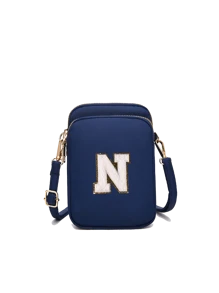 Navy Blue Casual Fashionable Towel Fabric Crossbody Bag, Embroidered With White Letters A-Z, Mini Bag With Phone Pocket And Coin Purse, Women's Crossbody Phone Bag, Shoulder Bag, Coin Purse, Wallet, Handbag, Suitable For Women, Girls, Travel, Back To School, Gifts, Large Capacity, Best Gift For Family - Navy Blue - View 9