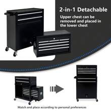 Tủ đựng đồ nghề 8 ngăn kéo có bánh xe có khóa và hộp đựng đồ nghề có thể tháo rời, xe đẩy đồ nghề đa năng lý tưởng cho việc sắp xếp kho và xưởng, giải pháp lưu trữ chịu lực cho những người đam mê DIY và chuyên gia, lý tưởng cho các dự án cải thiện nhà cửa, cải tạo nhà để xe và các công việc bảo trì theo mùa, nâng cao hiệu quả không gian làm việc của bạn với đơn vị lưu trữ đồ nghề bền và phong cách này, món quà hoàn hảo cho những người thợ sửa chữa và những người yêu thích thủ công, tối đa hóa năng suất của bạn với khả năng di chuyển dễ dàng và các tùy chọn lưu trữ an toàn. - màu đen - Xem 3