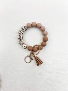 1 pieza Brazalete/Llavero/Colgante de bolso con estilo bohemio, con cuentas de silicona de vaca con estampado de vaca y borla, regalo para amigos, accesorios de coche, encanto de bolso, mochila para la escuela, gótico lindo Y2k