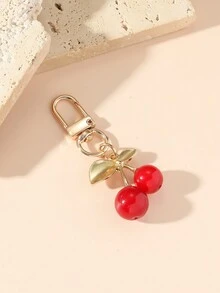1 件男女通用红樱桃钥匙链配金叶吊坠，时尚包包/汽车钥匙链配件 - 紅色 - 查看 2