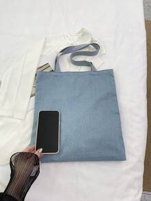 Vải Denim Wash Nhẹ, Túi Denim Dumpling Túi Tote Tùy Chỉnh Văn Bản Sao Chép Cụm Từ Độc Đáo Có Thể Gấp Lại Được Sức Chứa Lớn Nhẹ Thời Trang Cá Nhân Hóa Túi Tote Túi Đeo Vai, Túi Mua Sắm Giải Trí - Màu xanh lam - Xem 7