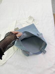 Vải Denim Wash Nhẹ, Túi Denim Dumpling Túi Tote Tùy Chỉnh Văn Bản Sao Chép Cụm Từ Độc Đáo Có Thể Gấp Lại Được Sức Chứa Lớn Nhẹ Thời Trang Cá Nhân Hóa Túi Tote Túi Đeo Vai, Túi Mua Sắm Giải Trí - Màu xanh lam - Xem 8