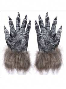 2 件男女通用万圣节狼人手套，恐怖狼毛茸茸服装手套，乳胶狼人爪子 - 多色 - 查看 5