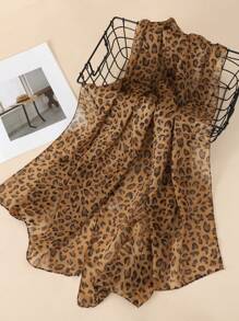 1件装女士时尚豹纹雪纺围巾，波西米亚风格经典图案街头风披肩，适合女士秋冬季日常佩戴配饰