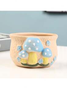 手绘陶土花盆，彩色蘑菇图案可爱椭圆形多肉植物花盆，非常适合室内家居装饰、户外花园装饰、夏季园艺必备 - 彩色 - 查看 14