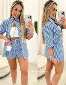 Conjunto jordania listrado - Azul - Visão 1