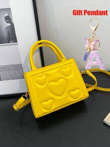 1pc Vintage Heart Quilted Handbag, Casual Shoulder Crossbody Bag For Daily Use + 1pc Purple Gift Pendant - B - View 9