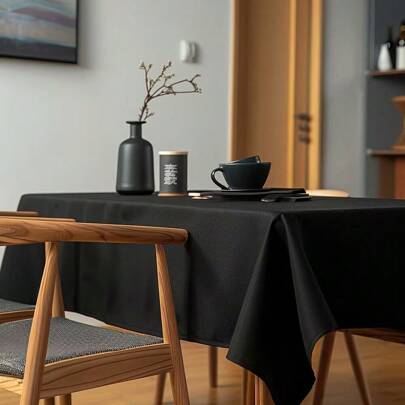 1pc Solid Black Conference Banquet Hotel Dining Table Exhibition Advertising Tablecloth Officetable Cloth Art Rectangular TableclothWedding Party Round Table Cloth Decoration Home Banquet Cover Restaurant Dinner Table Decor