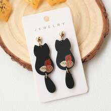 1 Cặp Hoa tai hình mèo và lá phong bằng đất sét mềm giả sơn acrylic, mặt dây chuyền tai thời trang màu trơn đa năng - Nhiều màu - Xem 4