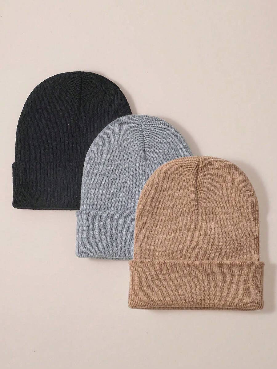 1pc/3pcs Simple Solid Color Fashion Beanie Hat, Suitable For Daily Life, Warm Outfit - Multicolor - View 1