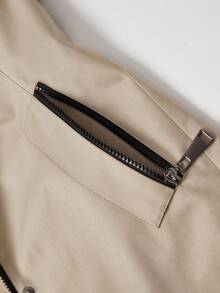 单排扣斜口袋连帽风衣 - 駝色 - 查看 11