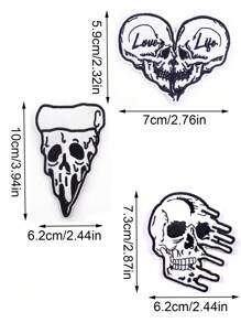 1 Set Of 3/6/8pcs Black And White Skull Clothing Embroidered Patches Iron On Patches Halloween Punk Style Cloth Sticker DIY Decorative Accessories Suitable For Backpacks, Jackets, T-Shirts, Pants, Hats, Dresses, Etc