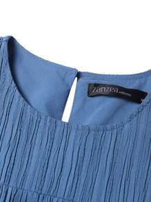 ZANZEA Women Round Neck Long Sleeve Ruffle Hem Belted Kaftan Party Casual Loose Long Dress - 藍色 - 查看 5