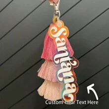 1pc Customized Tassel Keychain, Beach Letter Socks Tag, Tassel Or Rainbow Quote Keychain, Rainbow Acrylic, Diaper Bag Tag, Personalized Kids Backpack Name Tag, Best Gift For Back To School