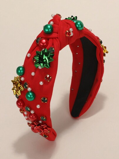 1pc Christmas Bow Headband, Polyester, For Women, Party Decor Christmas Hat Hair Band Hair Hoop