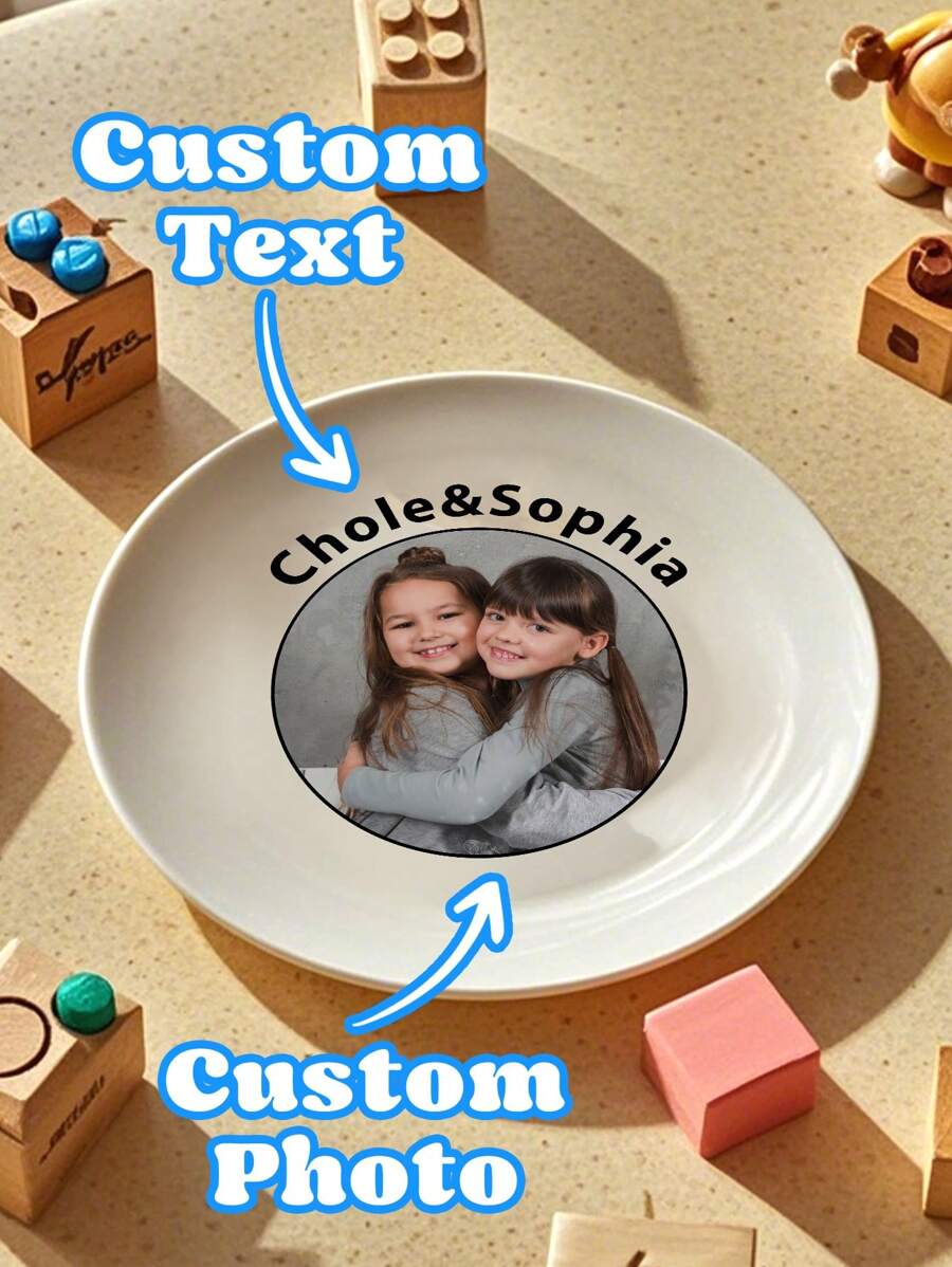1pc Custom Photo Plate - 8.11" (20.6cm) Diameter - Personalized Gift For Kid With Photo And Text, Birthdays, Anniversaries, Mother's Day, Father's Day, Ideal For Kid, Mom, Dad, Girlfriend, Boyfriend, Wife, Husband, Best Friend - Cherish Your Loved Ones' Photos With This Elegant Decorative Plate Baby Shower Ornamental, Letter, Stylish, Cute, Adorable, Casual, Custom, Personalized, Unique, Customized, Baby Gifts, Ideal Gifts For Him, Ideal Gifts For Her, Son, Daughter