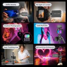 自拍环形灯 129 RGB 可充电夹子填充视频会议灯带前后夹,可调节 3 种灯光模式和 RGB 多级调光,适用于手机、iPhone、Android、iPad、笔记本电脑,适用于化妆、手机摄影、自拍、Vlog - 彩色 - 查看 11