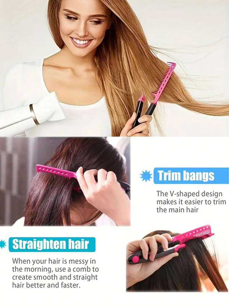 1pc V-Shaped Straightening Hair Brush, Carbon Fiber Hair Straightener Brush, Home Use, Hair Protective, V-Shaped Straightening Brush, Carbon Fiber Brush, Heat-Resistant Carbon Fiber Brush, Double-Sided Clip Straightener, Straightening & Curling Brush, Flat Iron Brush, Straight Comb, Spring Clip Hair Straightening Brush, Comb, Toothed Comb, Styling Brush, Curling Brush, Edge Brush