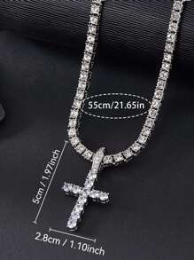 Diamond Cross Pendant Necklace, Men/Women, Gold/Silver Color, Ice Crystal Chain, Tennis Chain / Twist Chain With Cross Pendant, 20 Inch / 24 Inch - Multicolor - View 11