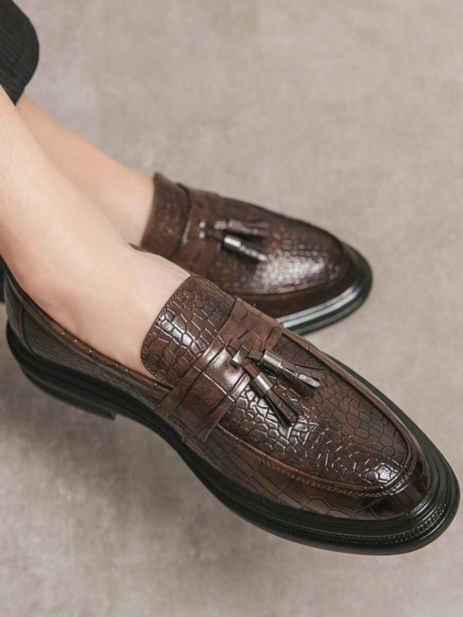 Giày công sở da mũi nhọn có tua rua cho nam, giày thường ngày đi làm văn phòng - màu nâu - Xem 1