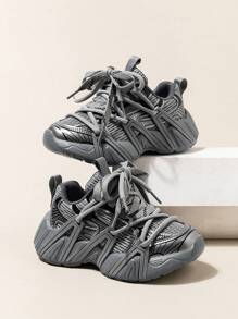 1 Đôi Giày Thể Thao Thời Trang Unisex Cho Trẻ Em Có Đế Mềm Thoáng Khí Lưới, Thoải Mái Và Hợp Thời Trang - Xám - Xem 1