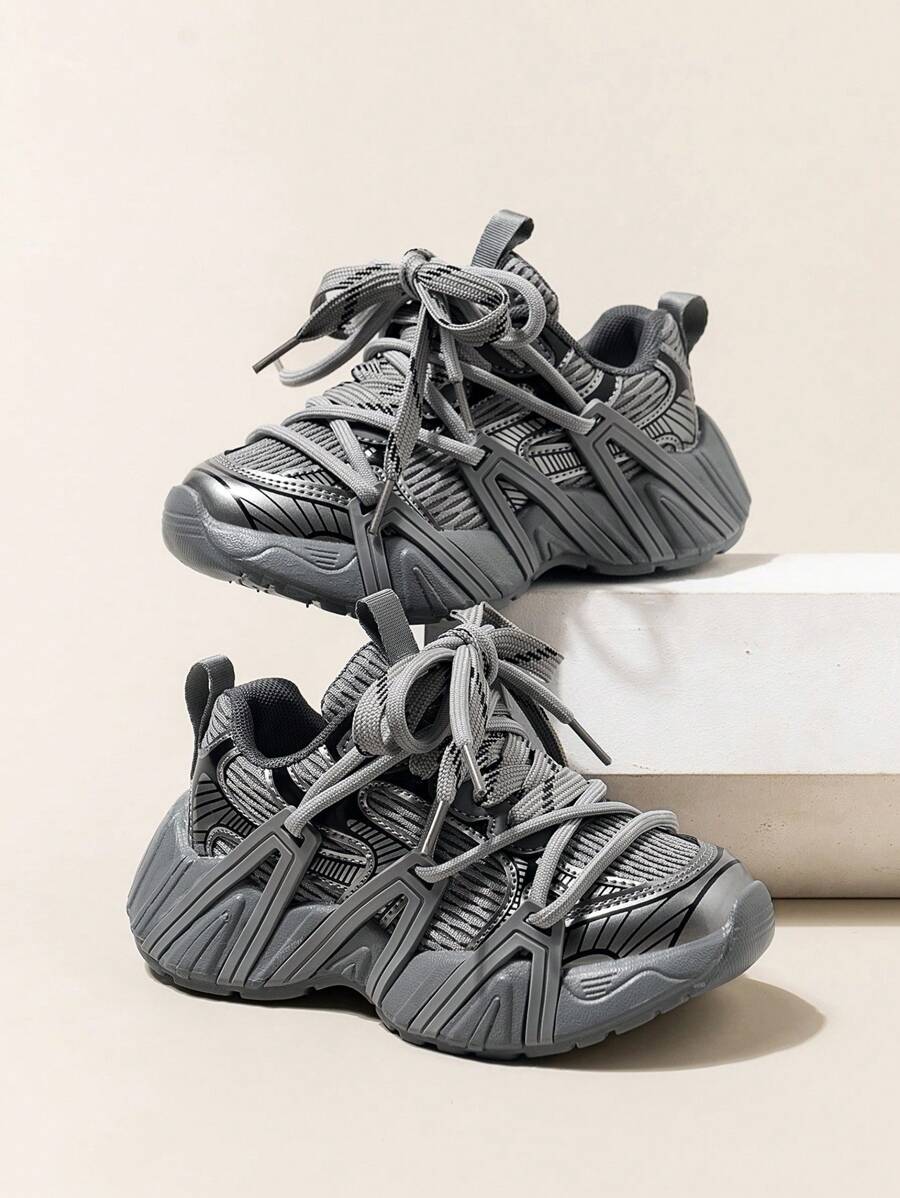 1 Đôi Giày Thể Thao Thời Trang Unisex Cho Trẻ Em Có Đế Mềm Thoáng Khí Lưới, Thoải Mái Và Hợp Thời Trang - Xám - Xem 1