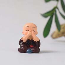 5pcs Cartoon Mini Buddha Bead New Four Unwise Monk Figurines Decor, Silicone Non-Slip Pads, Resin Statuettes, Cute Car Interior Decorations, For Bookshelf, Living Room, Office, Cabinet, Desk, Foyer, Room, Home Decor Best Gifts Birthday Graduation