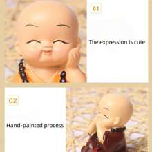 5pcs Cartoon Mini Buddha Bead New Four Unwise Monk Figurines Decor, Silicone Non-Slip Pads, Resin Statuettes, Cute Car Interior Decorations, For Bookshelf, Living Room, Office, Cabinet, Desk, Foyer, Room, Home Decor Best Gifts Birthday Graduation