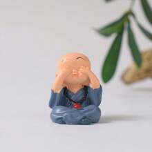 5pcs Cartoon Mini Buddha Bead New Four Unwise Monk Figurines Decor, Silicone Non-Slip Pads, Resin Statuettes, Cute Car Interior Decorations, For Bookshelf, Living Room, Office, Cabinet, Desk, Foyer, Room, Home Decor Best Gifts Birthday Graduation