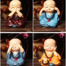 5pcs Cartoon Mini Buddha Bead New Four Unwise Monk Figurines Decor, Silicone Non-Slip Pads, Resin Statuettes, Cute Car Interior Decorations, For Bookshelf, Living Room, Office, Cabinet, Desk, Foyer, Room, Home Decor Best Gifts Birthday Graduation