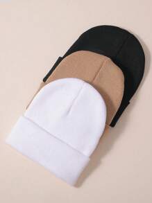 1 pieza/3 piezas Gorro de punto de unicolor simple, adecuado para la vida diaria, abrigo cálido - Multicolor - Ver 2