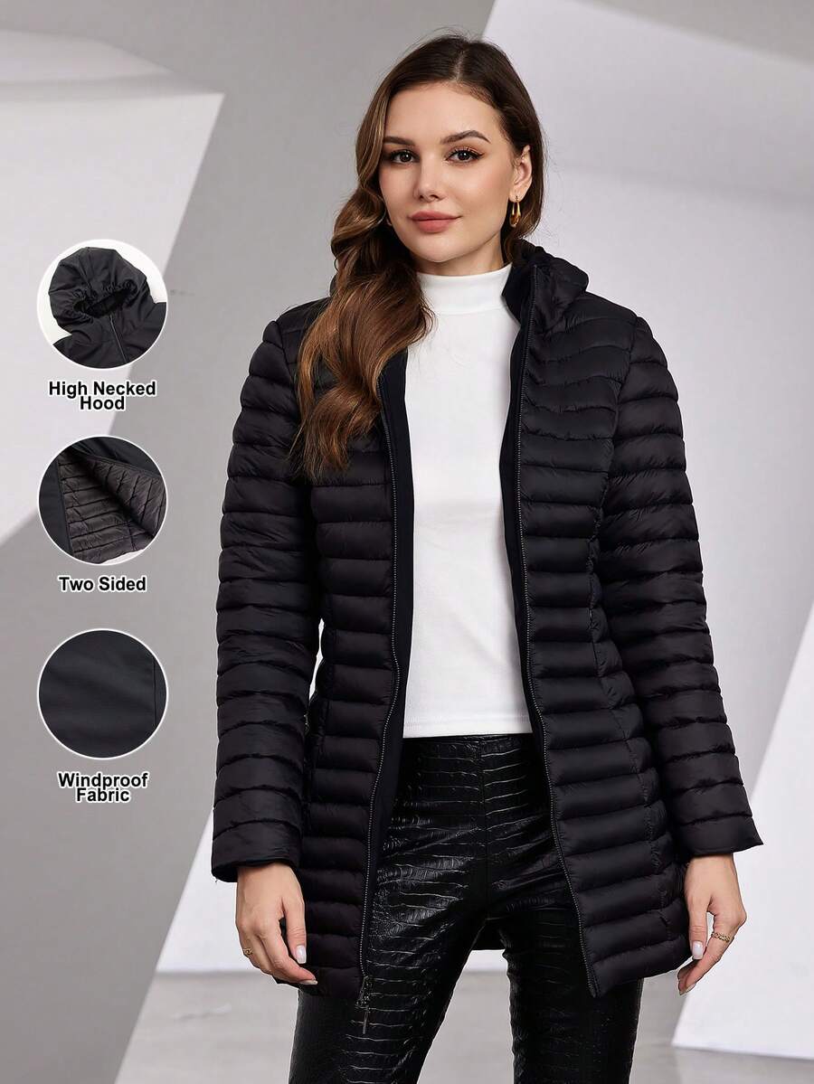 ZIAI Zip Up Hooded Padded Coat For Winter - Black - View 1