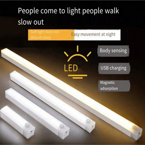 1 pièce, lampe à détection de mouvement à DEL intelligente, bande lumineuse ultra-fine en forme d'œil de chat, bande lumineuse rechargeable autoadhésive pour placard à vin, 10 cm/150 mAh, 20 cm/150 mAh, 30 cm/200 mAh, 50 cm/350 mAh