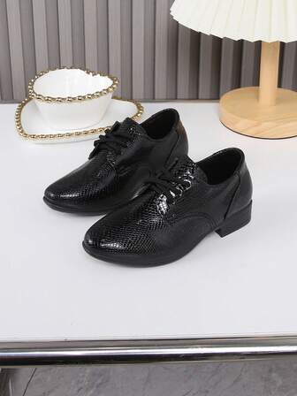 Children's British Style Oxford Shoes, New Fashion Boys' Dress Shoes, Black Patent Leather Breathable Dress Shoes, Pointed Toe, Back To School